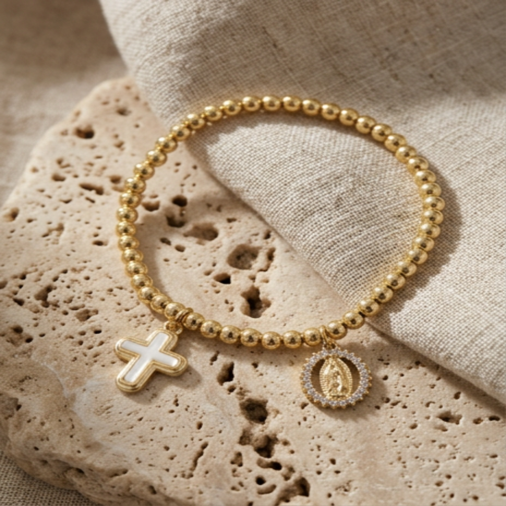 Pulsera de la Virgen y Cruz