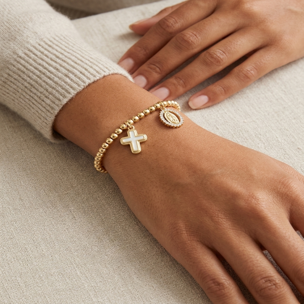 Pulsera de la Virgen y Cruz