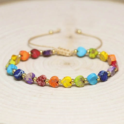 Rainbow Heart Gemstone Bracelet