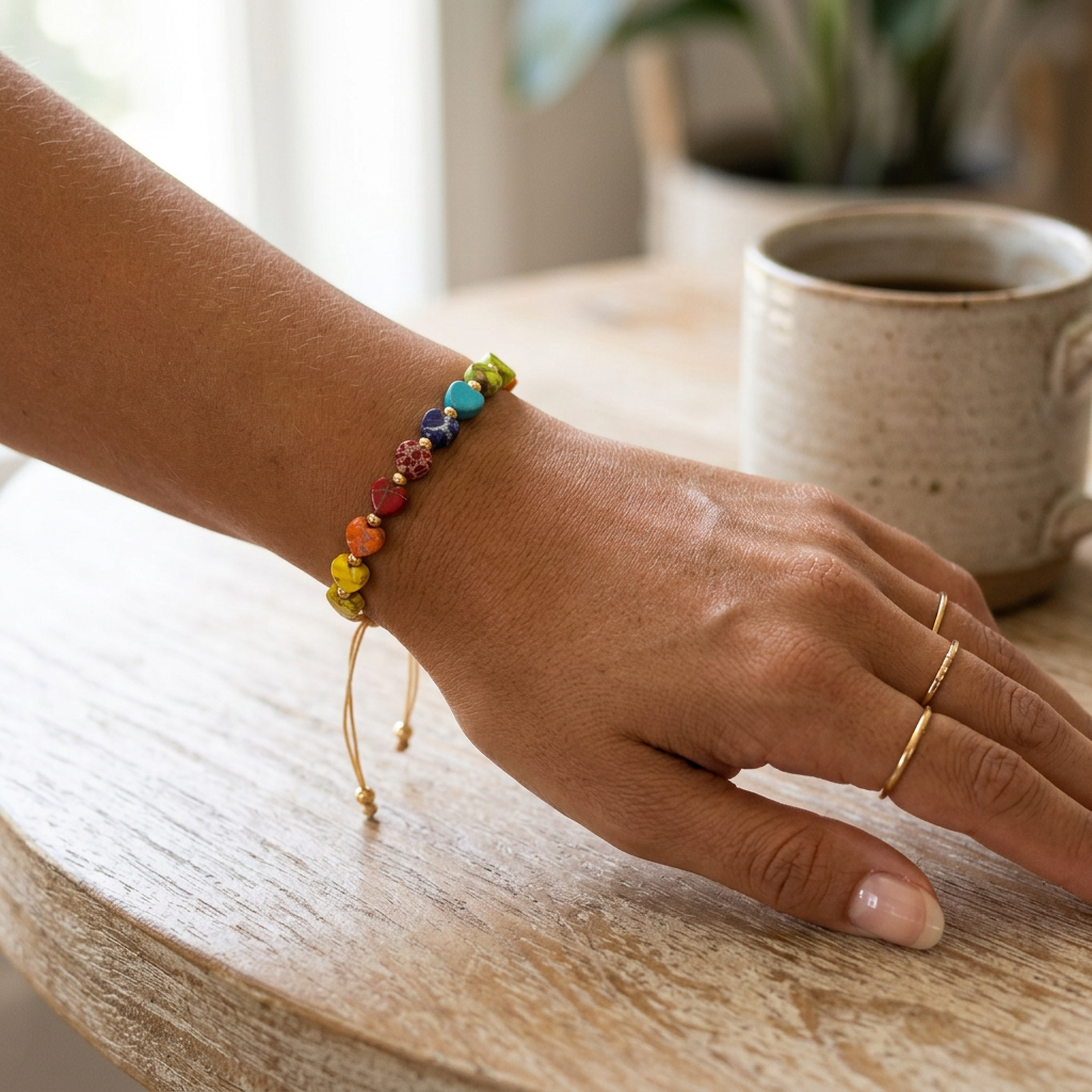 Rainbow Heart Gemstone Bracelet